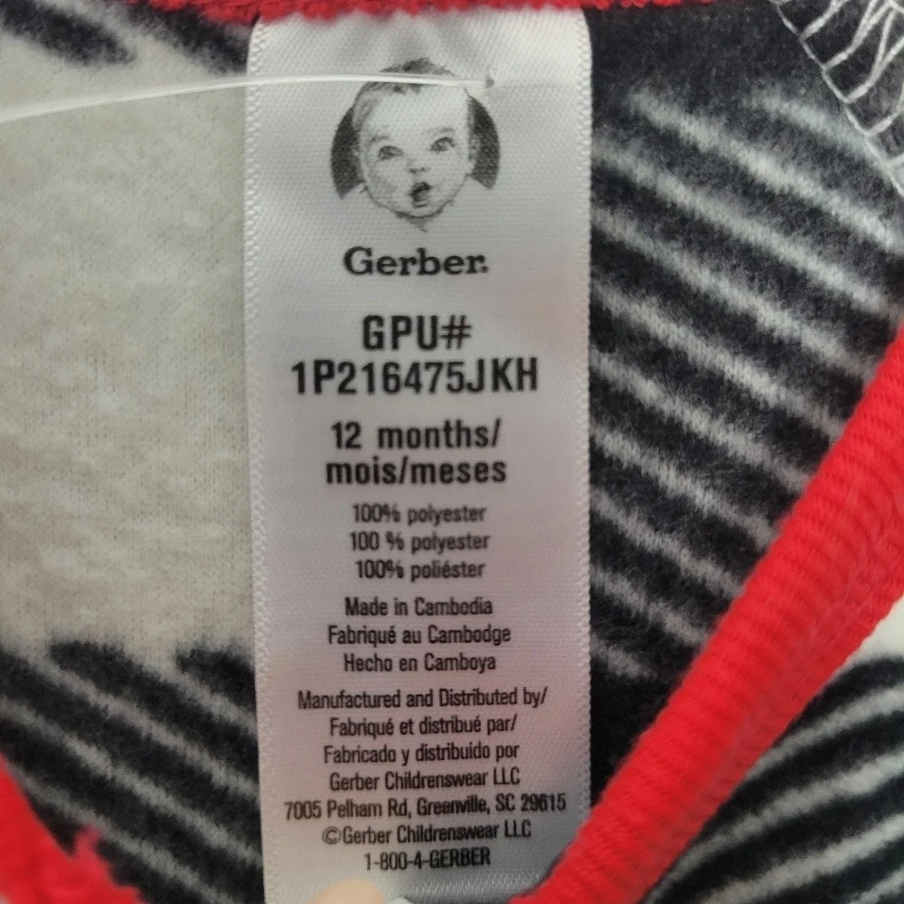 NWT Gerber Size 12M Buffalo Plaid Fleece Footie Pajamas